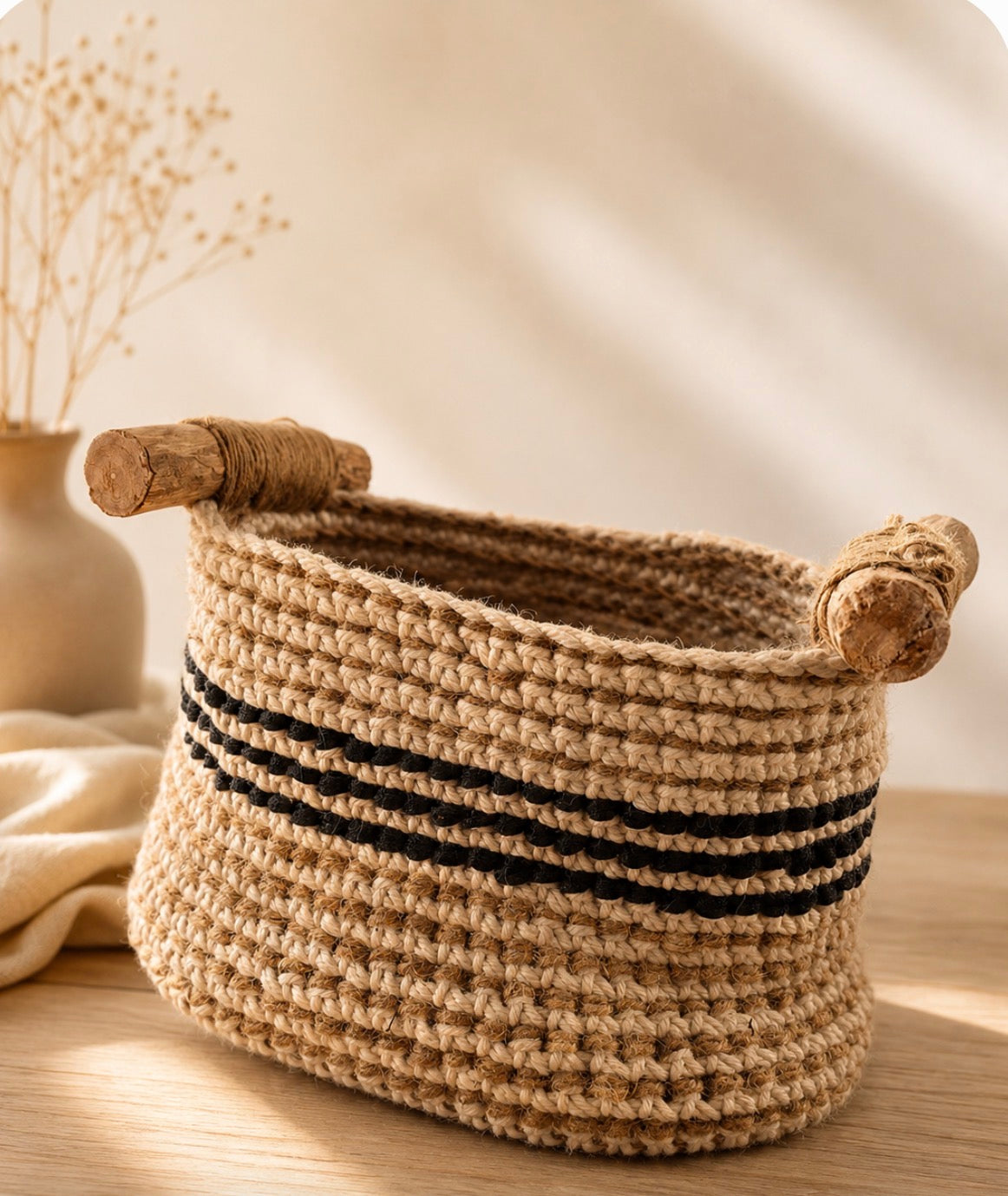 Basket with Real Wooden Handles